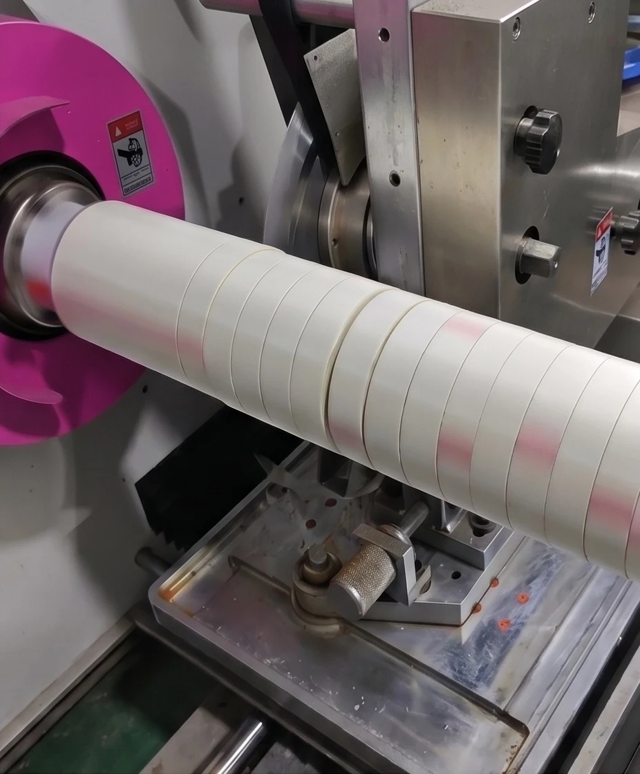 Glass cloth tape being slit to custom width