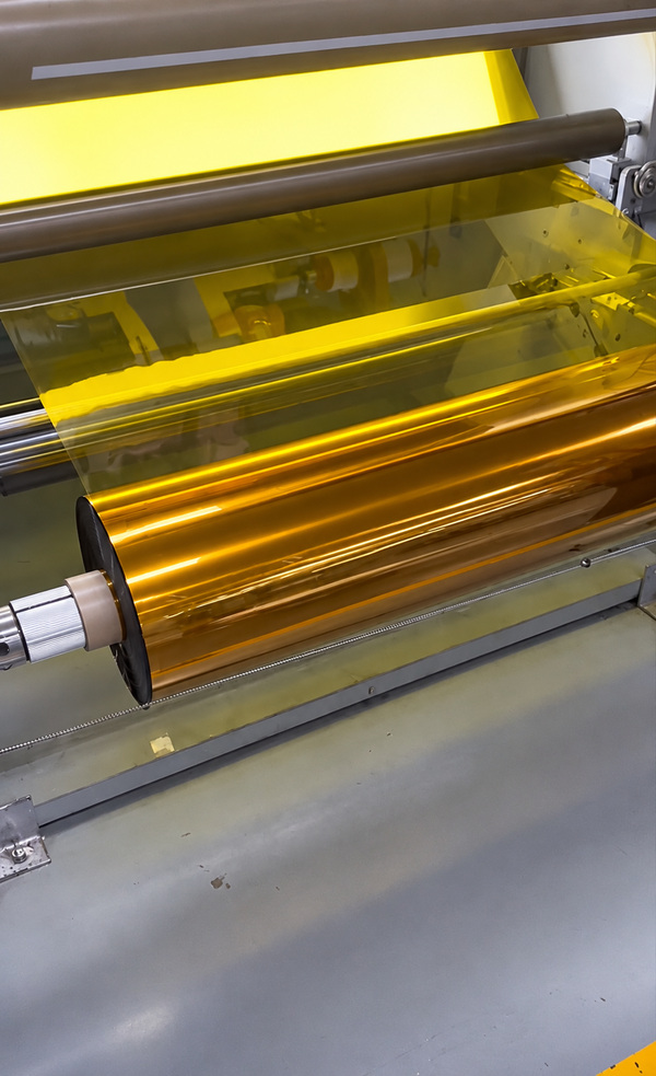 Rewinding polyimide tape to finished roll length